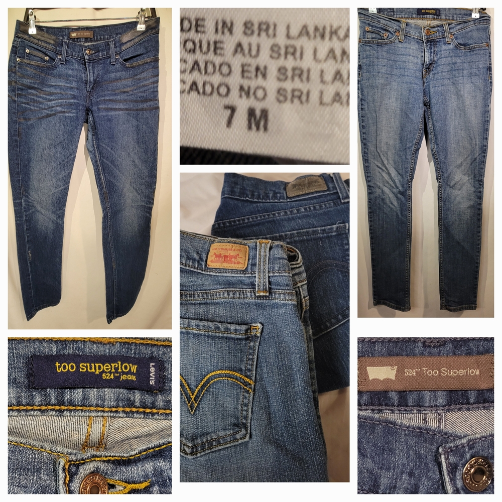 👖 TWO PAIR LOT Levi’s 524 Too Superlow 524 Jeans Blue Denim Size 7